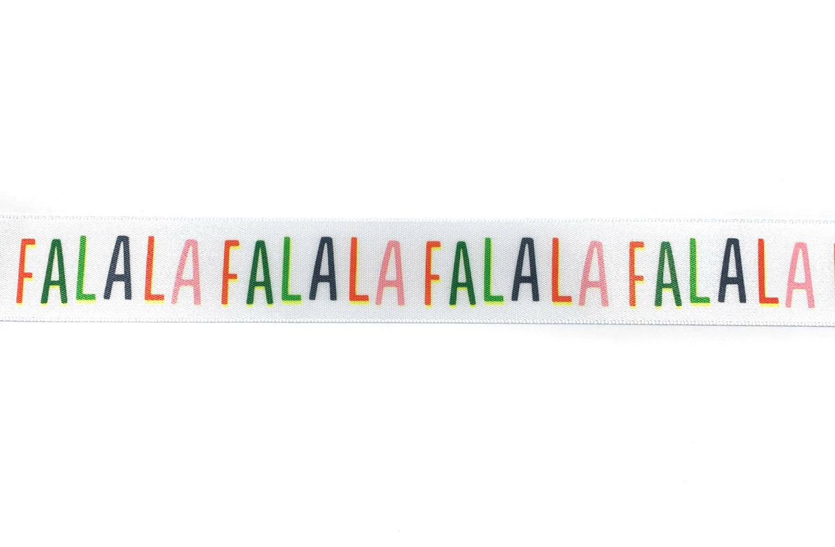 ~1" Fa La La Whimsical Satin Holiday Print Ribbon