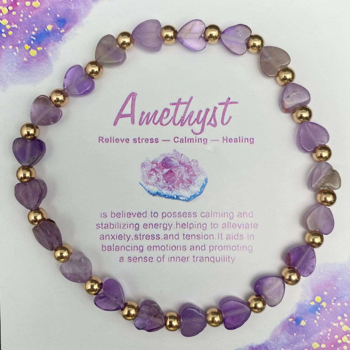 Heart-shaped Stone Beaded Bracelet with Card - CS