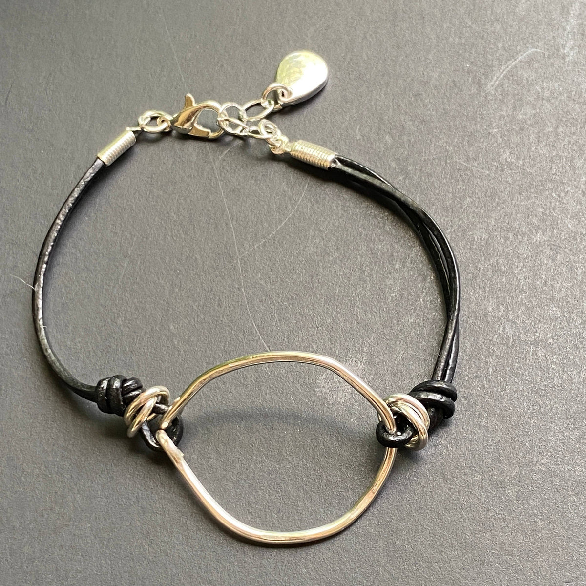 Hammered Organic Gold Connector Leather Bracelet: Gold