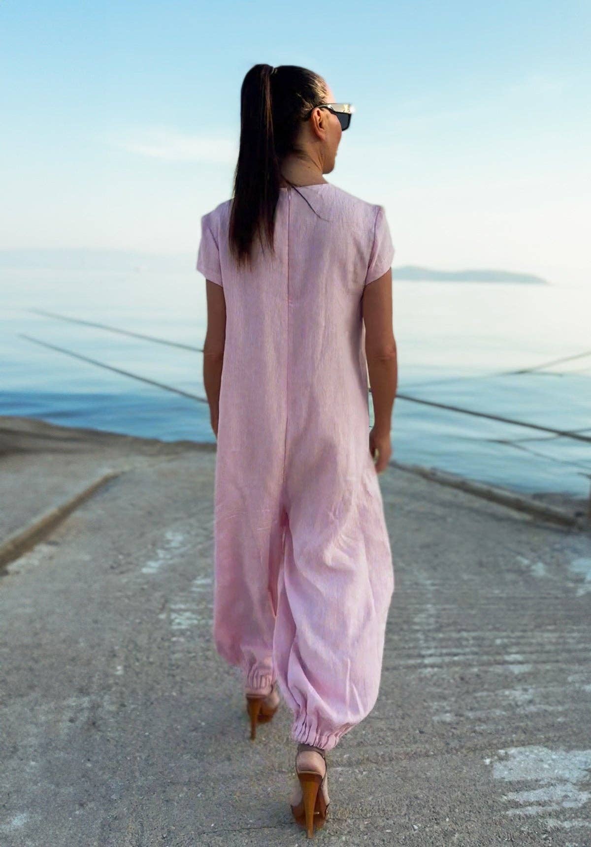 Sleeveless Linen Jumpsuit Lilian: Baby pink / XS