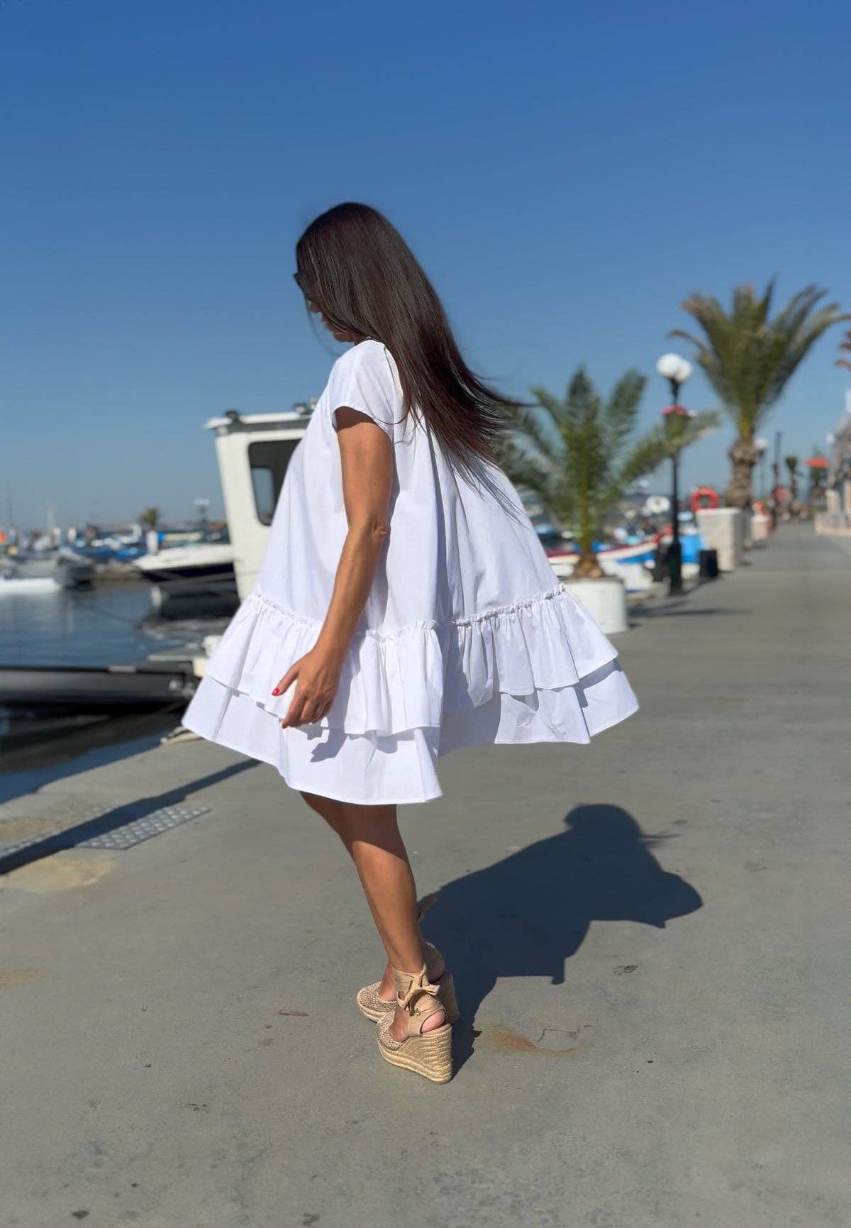Short Cotton Dress Kalina: White