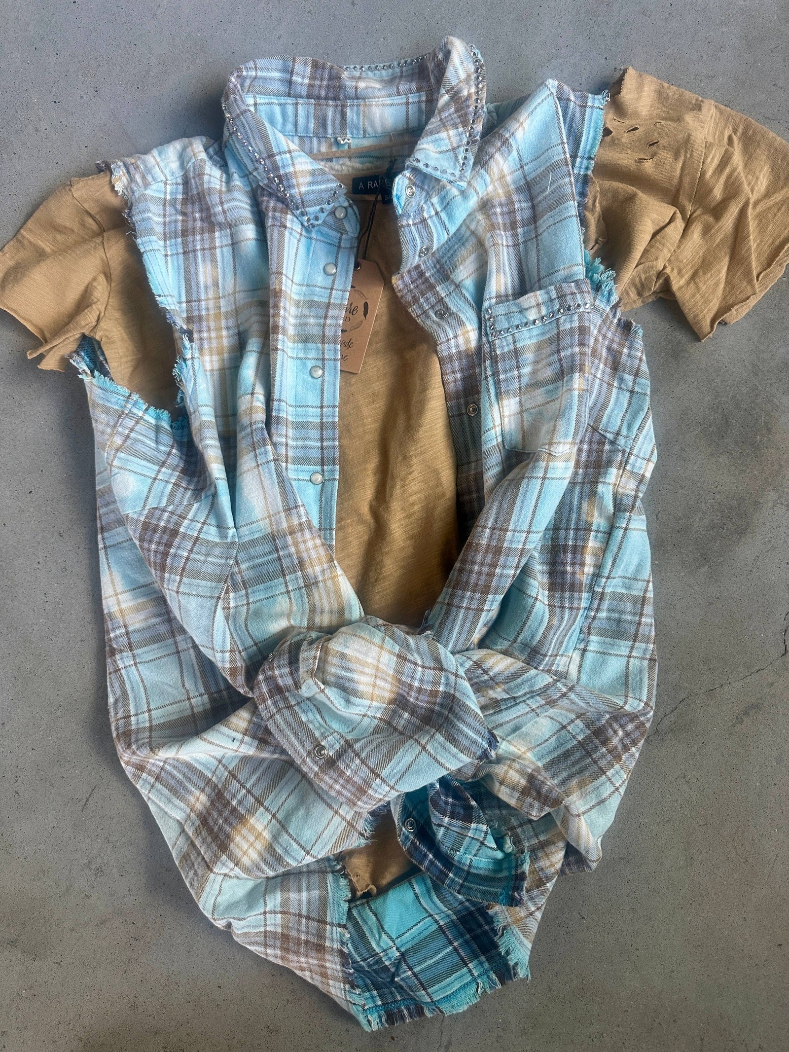 Distressed Sky Blue Flannel Vest