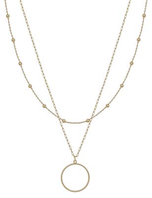 Water Resistant Gold Beaded Layered Open Circle Necklace