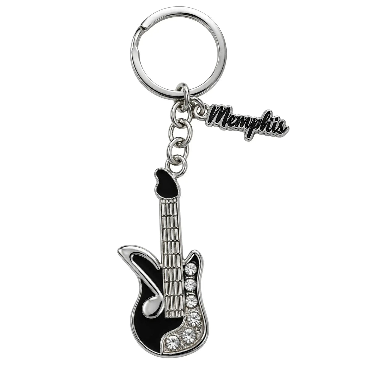 Memphis Keychain - Music Noted Guitar Bling Black