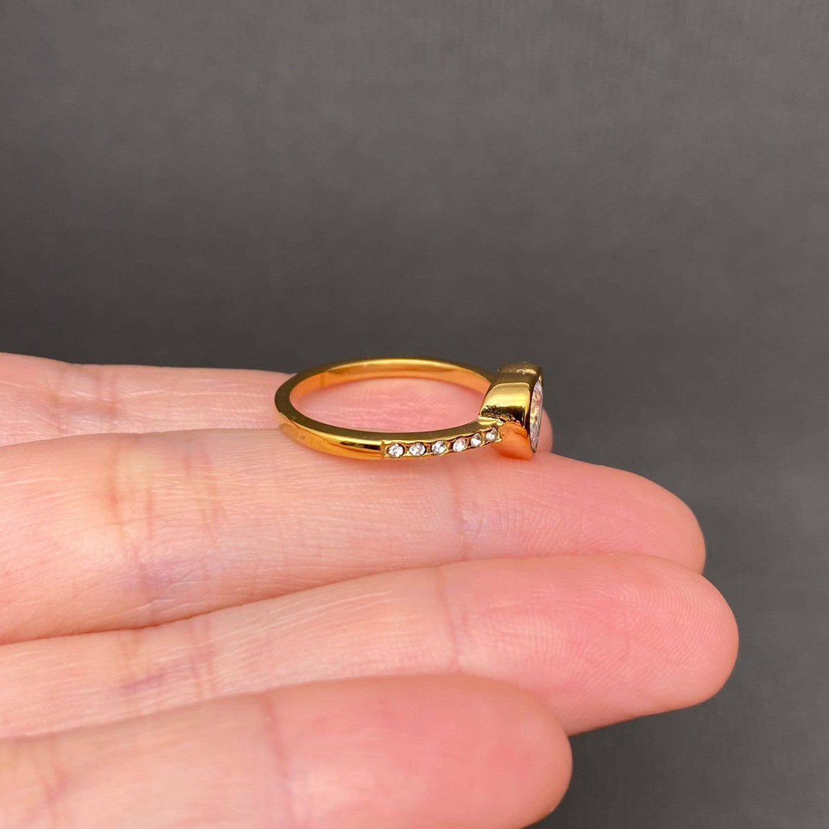 Heart Zircon 18K Gold Plated Stainless Steel Ring - FGS