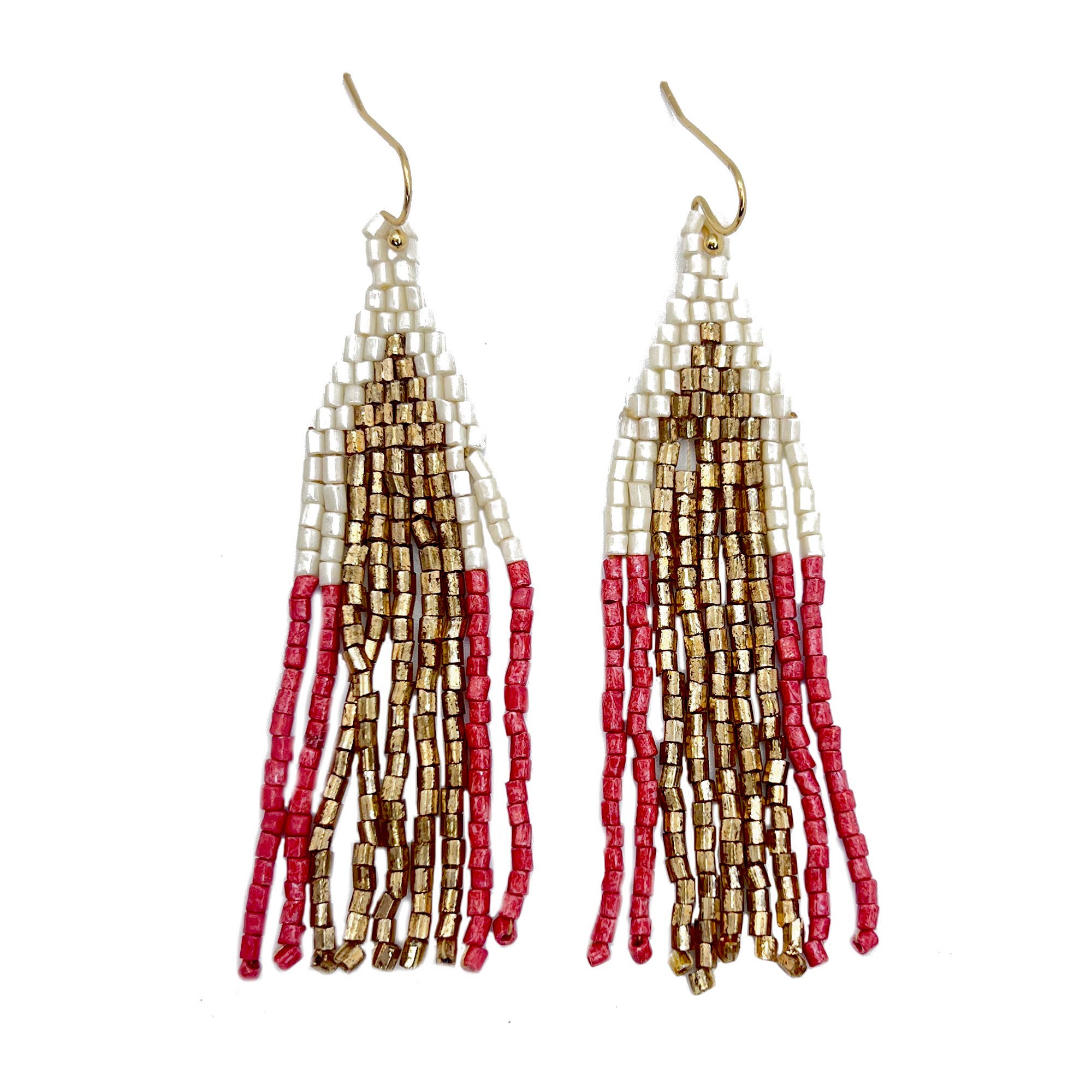 Seed Bead Cascades Earrings - Multiple Color Styles: Coral & White