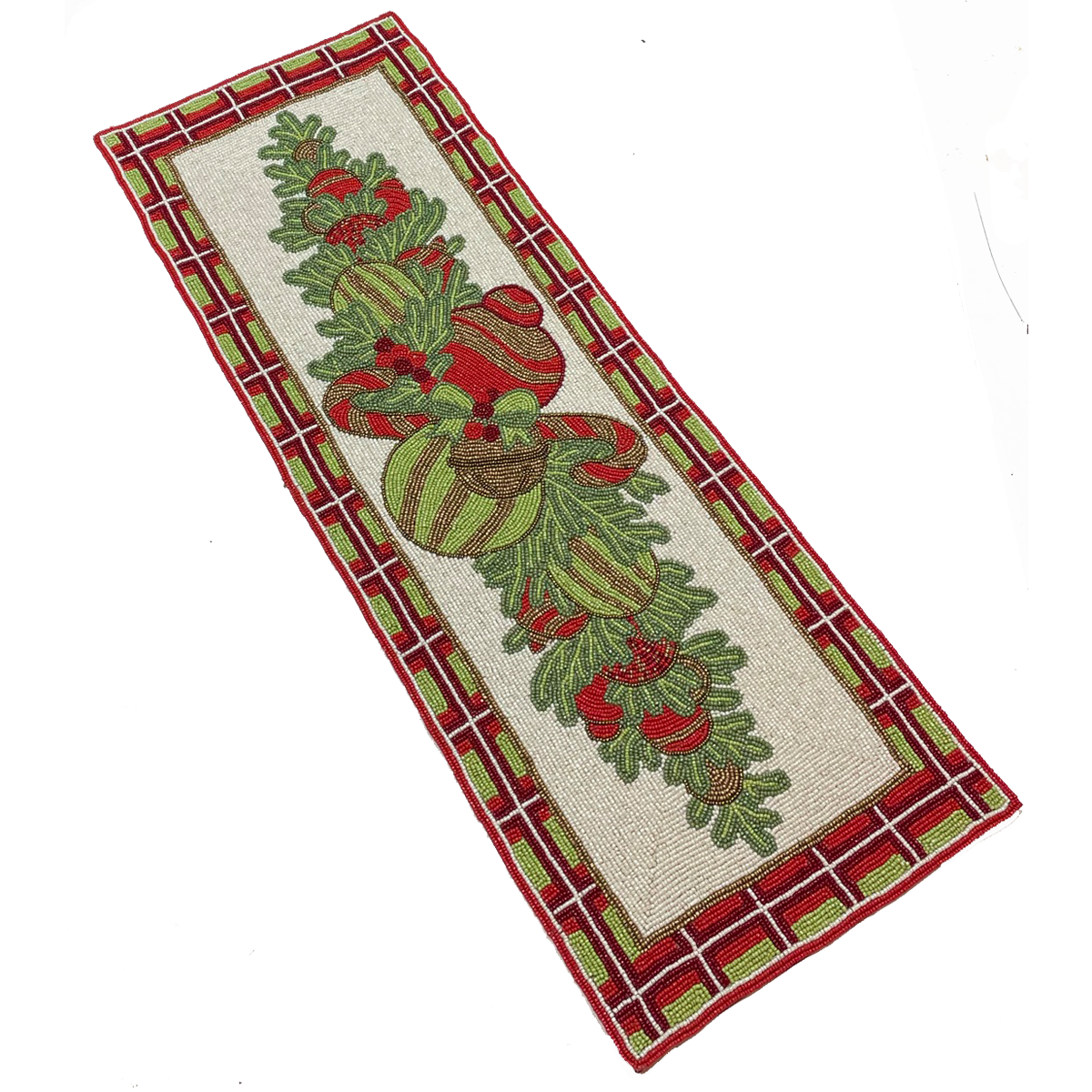 Christmas Plaid Beaded Table Runner