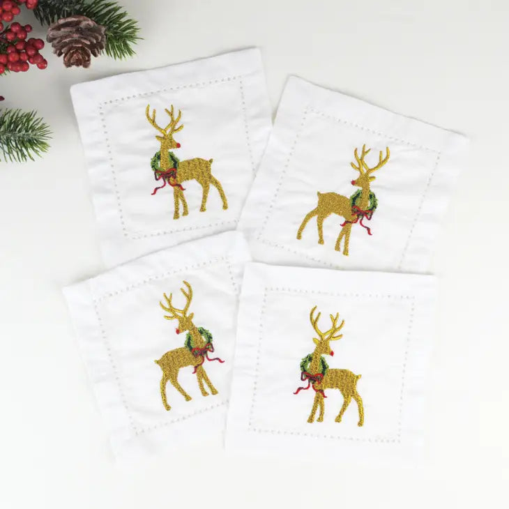 Reindeer Embroidered Dinner Napkin Set