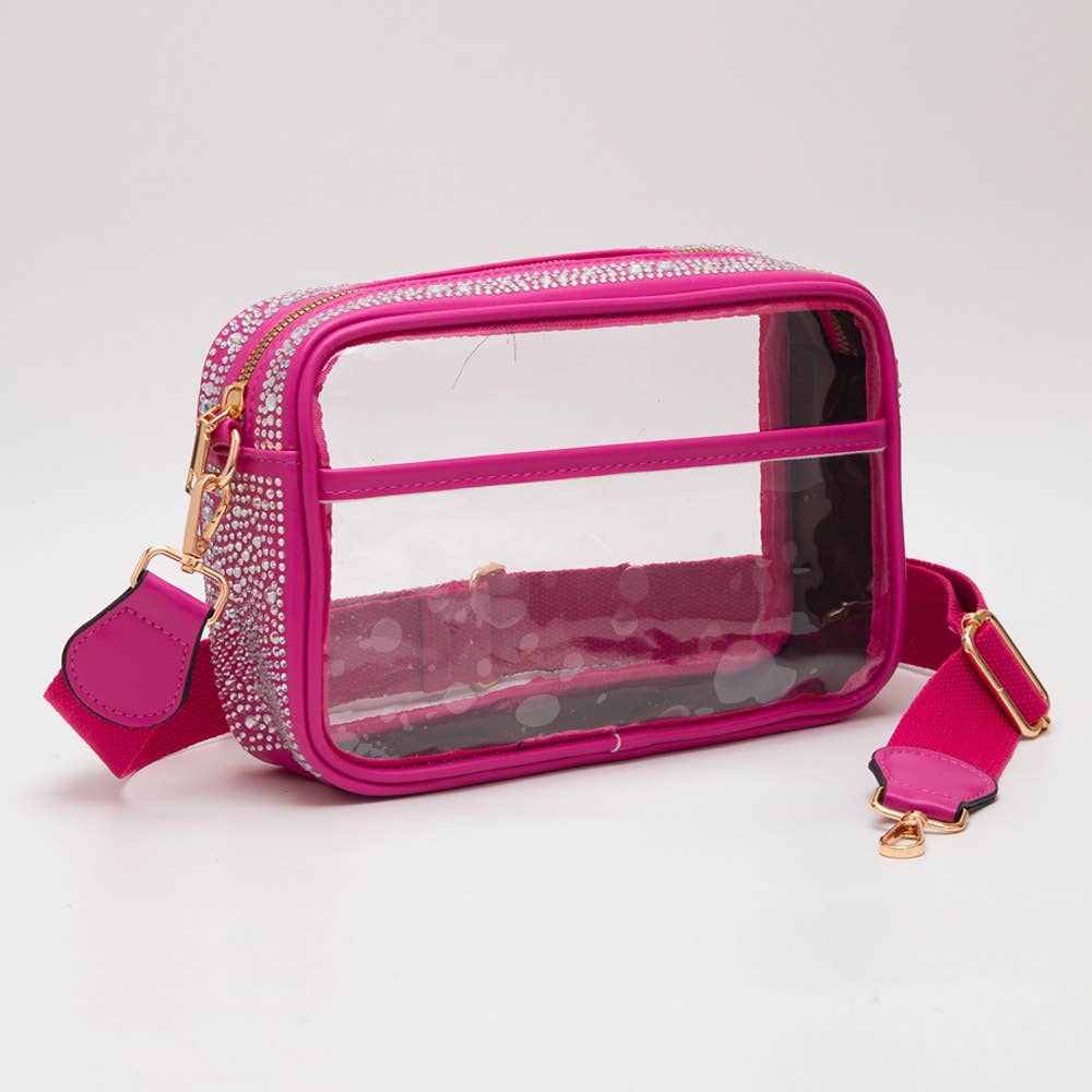 Bling Studded Faux Leather Transparent Rectangle Crossbody Bag