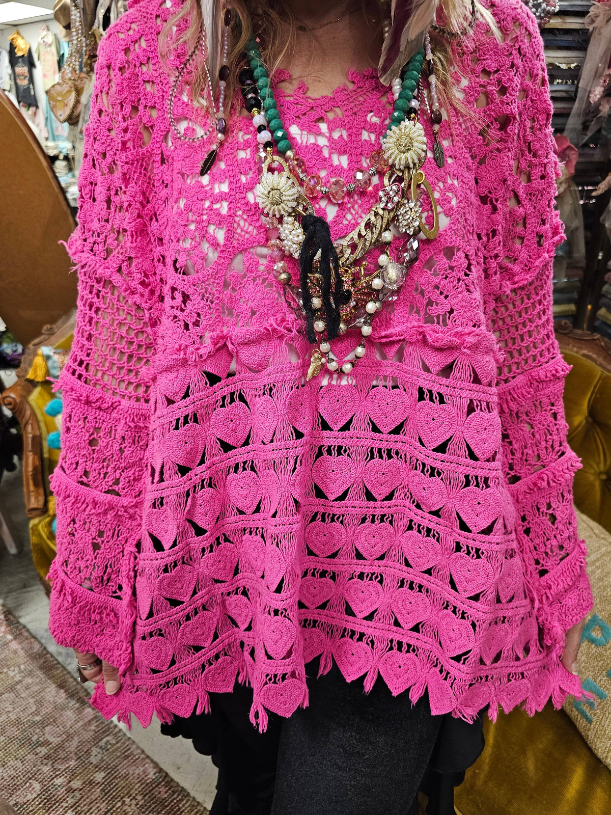 Hand Crochet Magenta Heart Shirt