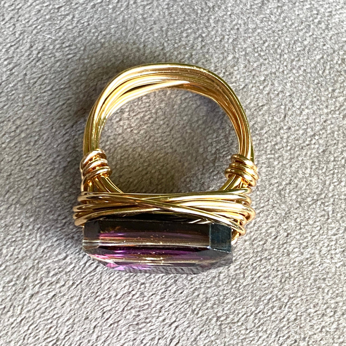 Purple - Crystal Ring Cocktail Statement Silver Wire Wrapped: Purple / Sterling Silver Plated