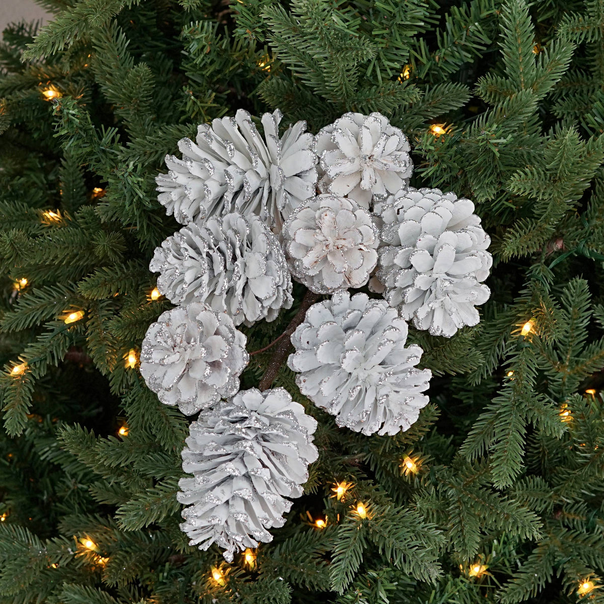 Pinecones with silver glitter