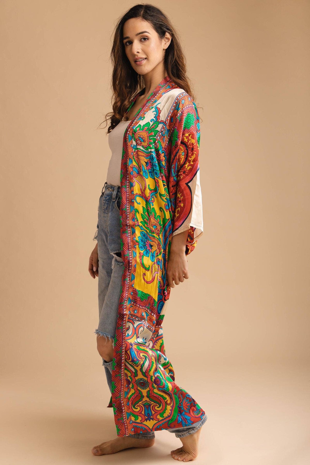 Margo Multi Paisley Print Kimono: Orange