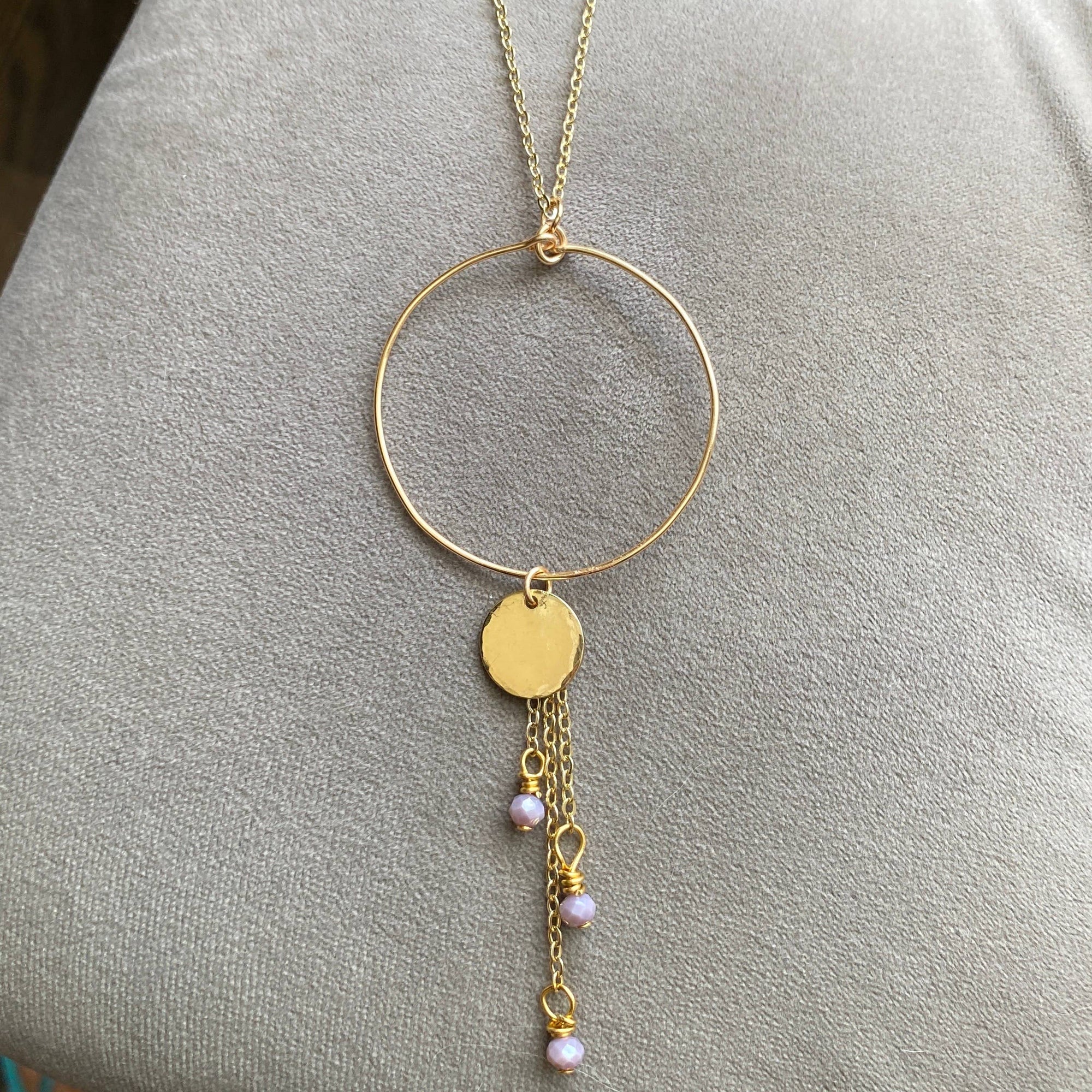 Gold - Hoop Necklace Chain Pendant Hammered Coin Lavender: Gold