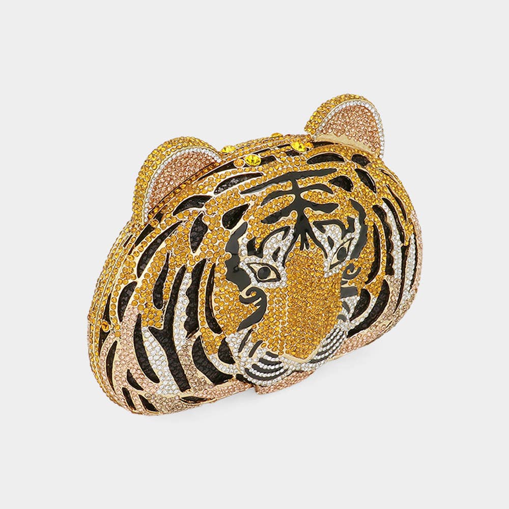 Stone Embellished Tiger Evening Clutch Bag