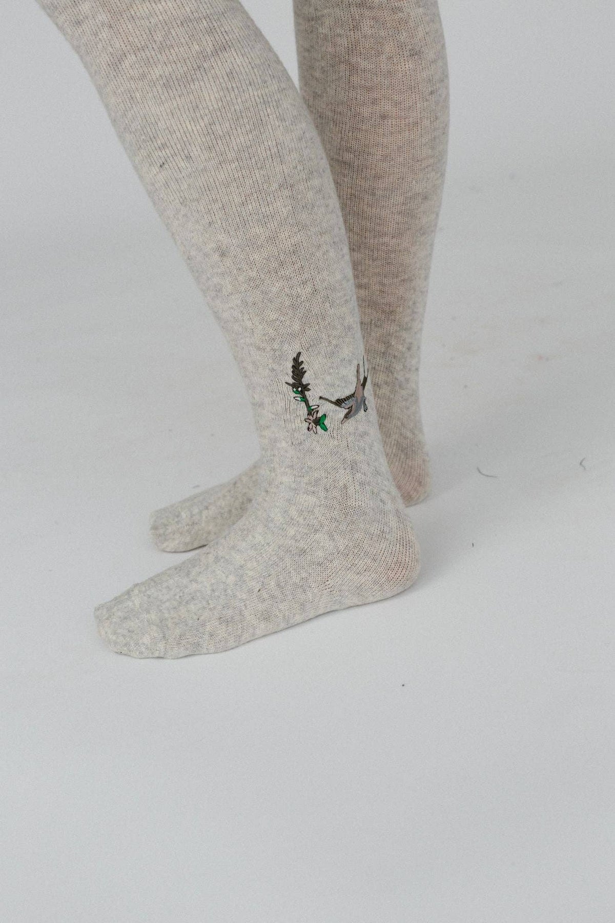 Birds Of A Feather Knee High Socks - Heather Gray: OS