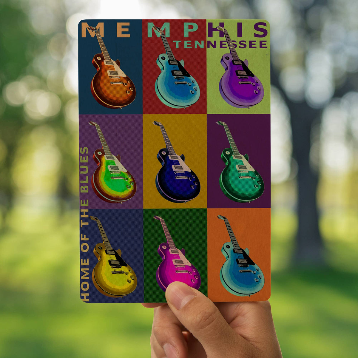 WOOD POSTCARD Memphis, Tennessee, Guitar Pop Art