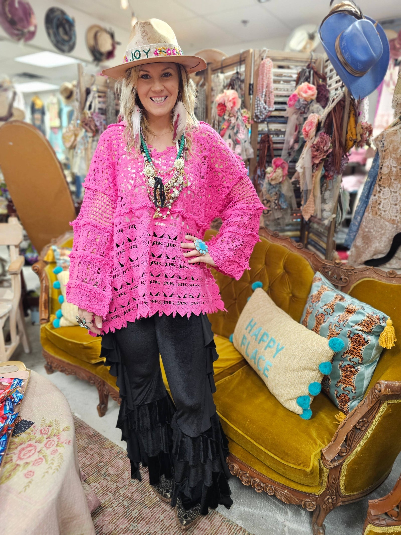 Hand Crochet Magenta Heart Shirt