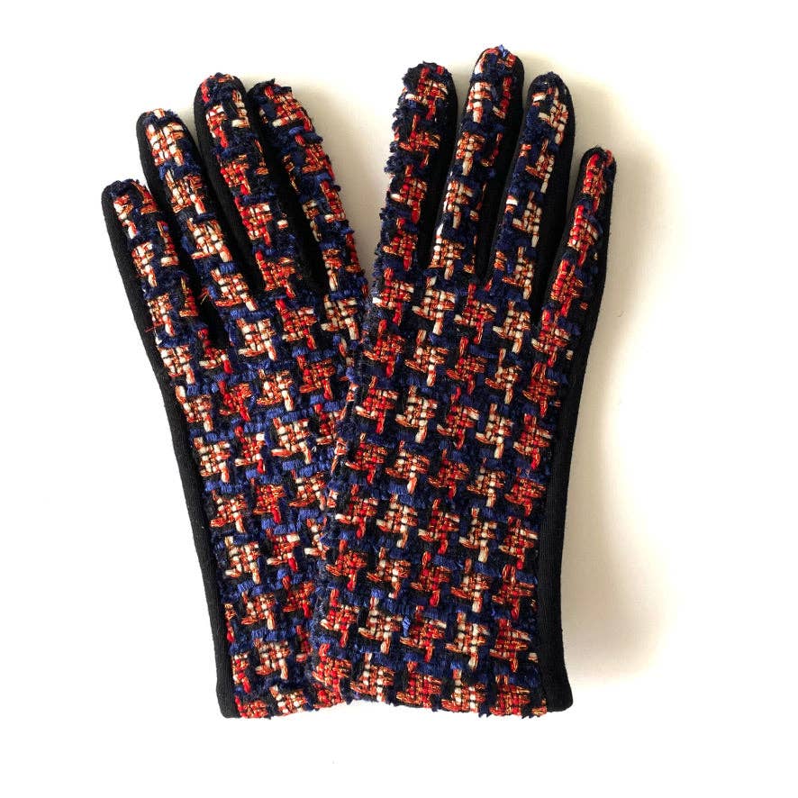 Stylish Tweed Winter Gloves - Navy/Red