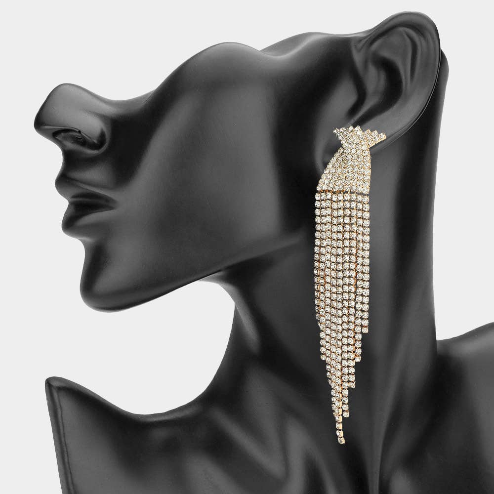 Glamorous Rhinestone Fringe Drop Statement Evening Earrings