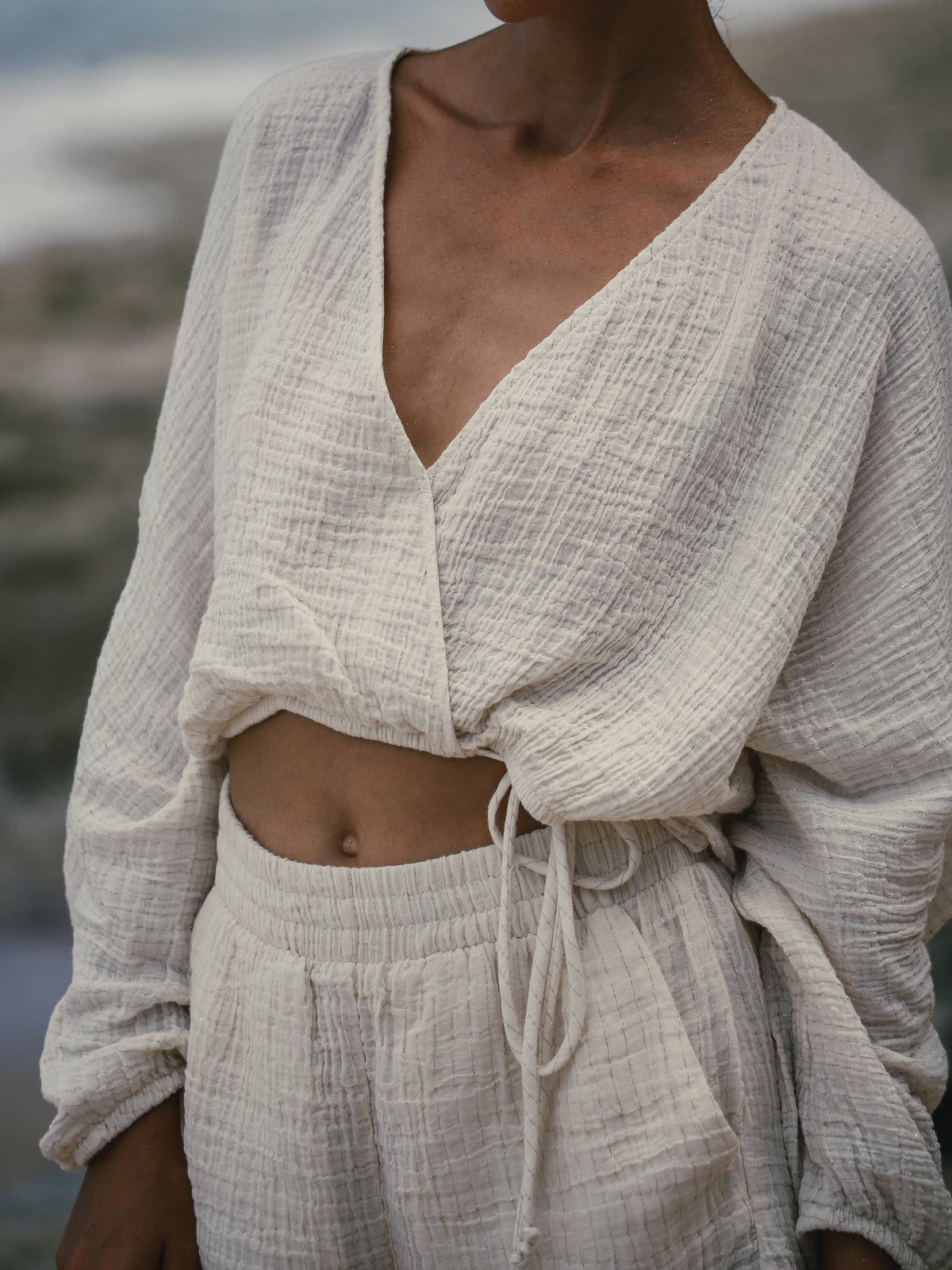 Echo Boy Short - Natural with Gold Stripes | 100% Turkish Co: Small/Medium / Natural with Gold Stripes