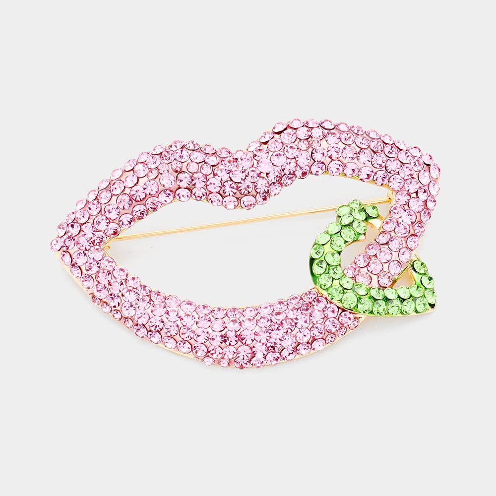 Rhinestone Lip Heart Pin Brooch