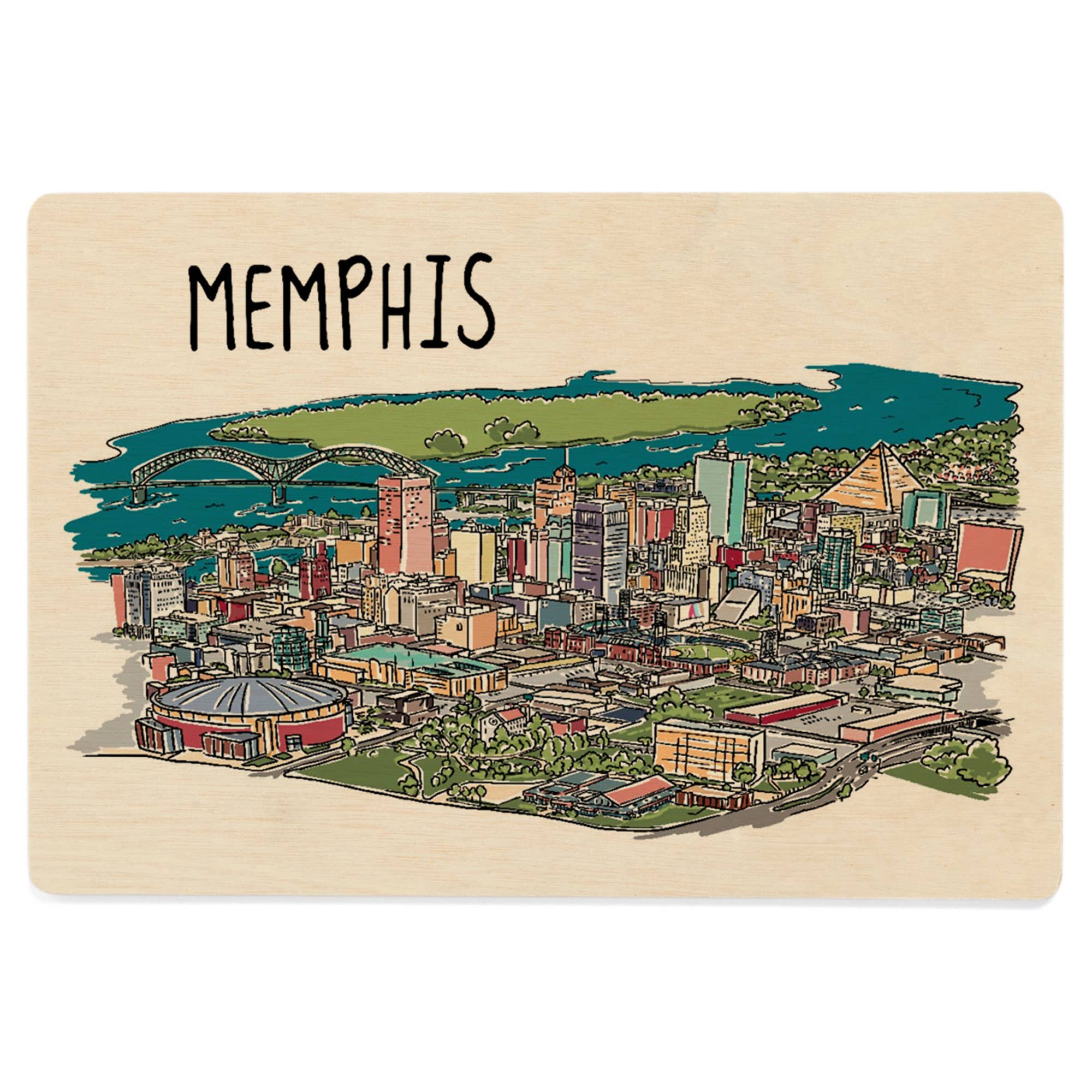 WOOD POSTCARD Memphis, Tennessee, Line Drawing