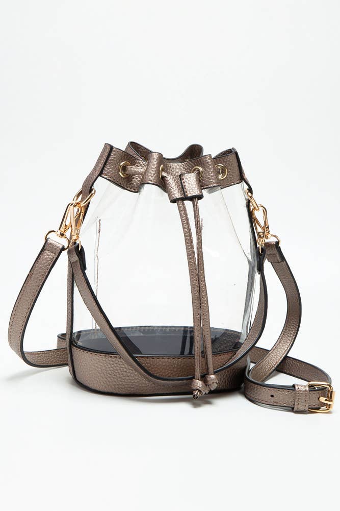 Clear Crossbody Stadium Bucket Bag: Bronze