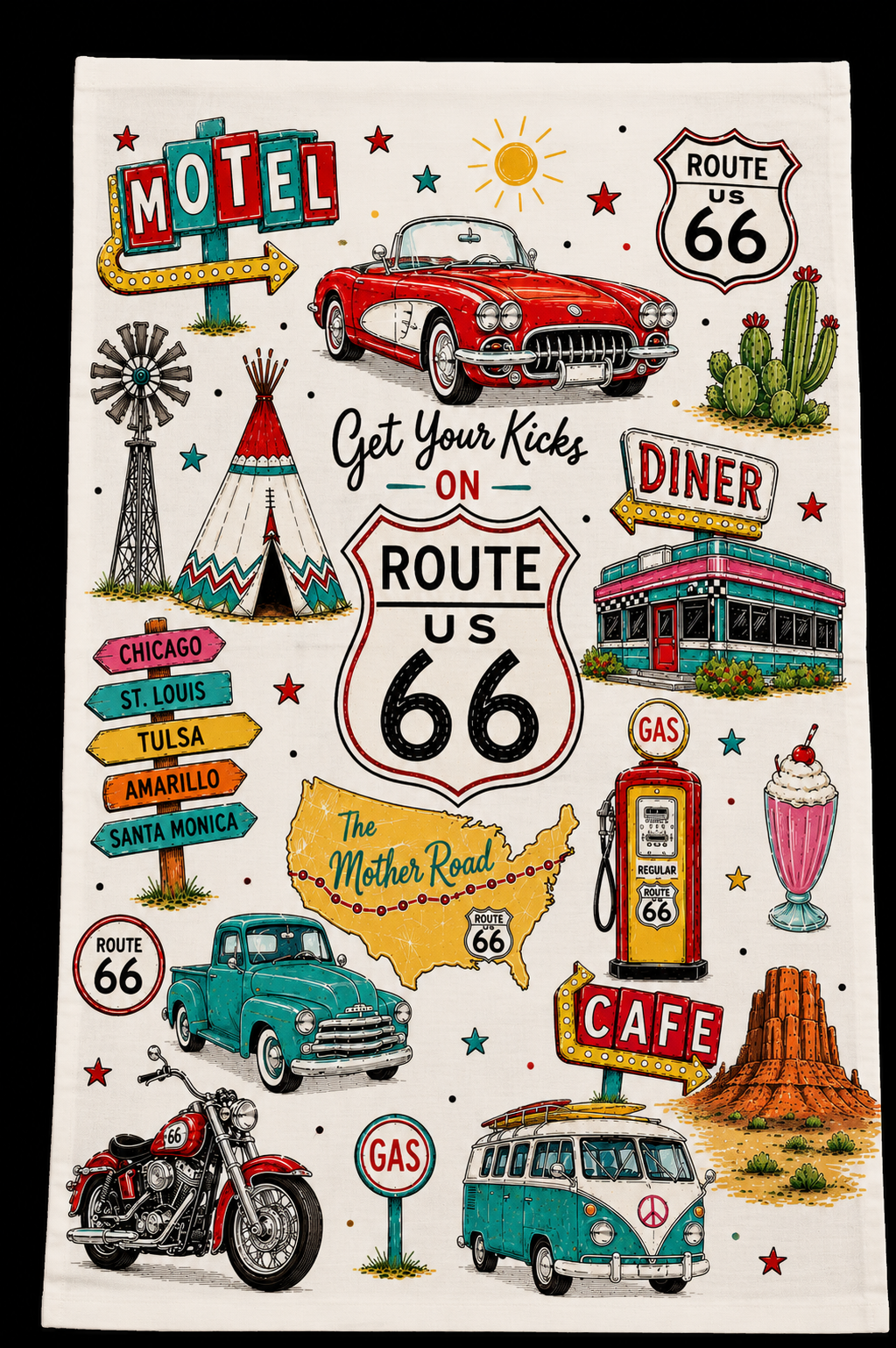 Route 66 Tea Towel