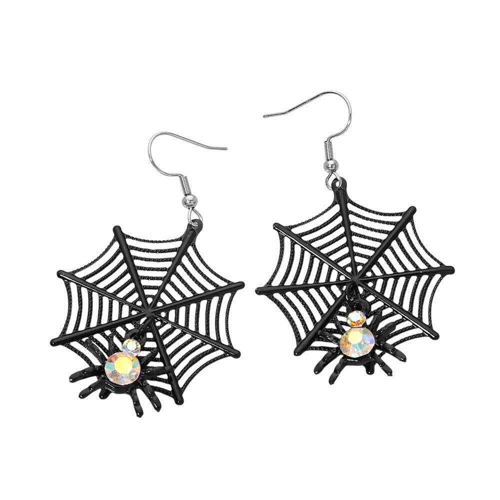 Halloween Spider Web Charm Drop Dangle Earrings