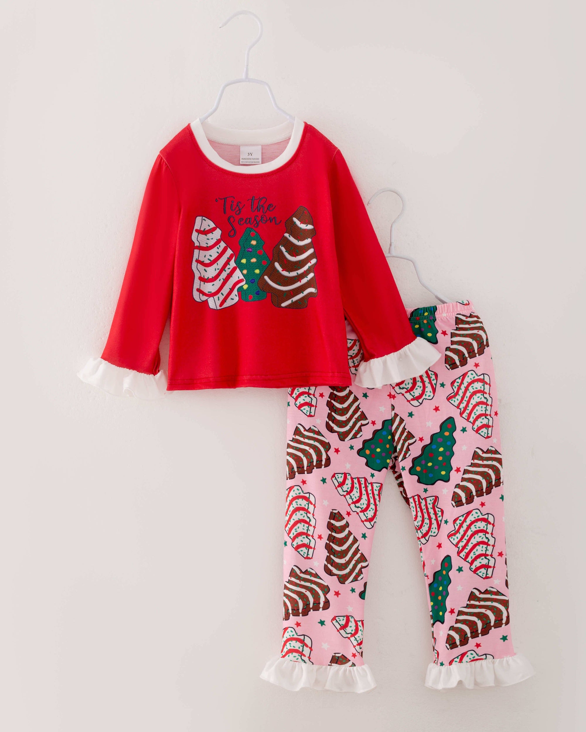 Christmas Tree Cookies Ruffle Girl Pajamas Sleepwear Set: