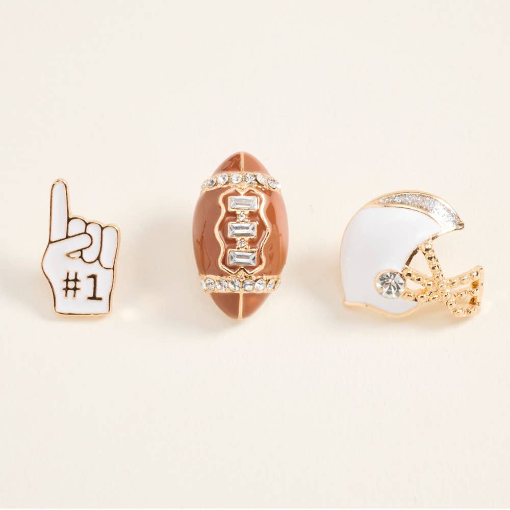 3PCS - Football Helmet Number One Pin Brooch Set