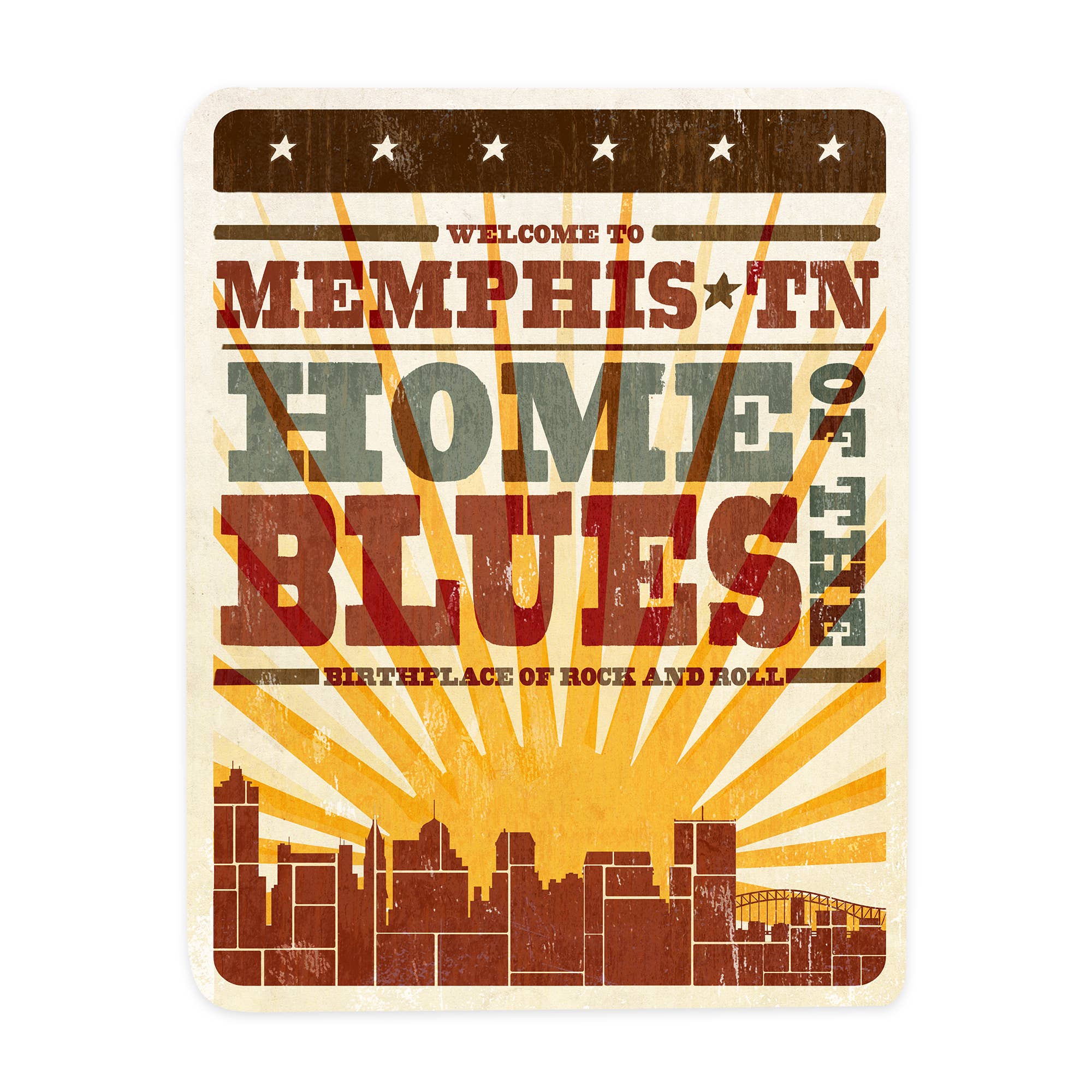 STICKER Memphis Tennessee Skyline and Sunburst Screenprint