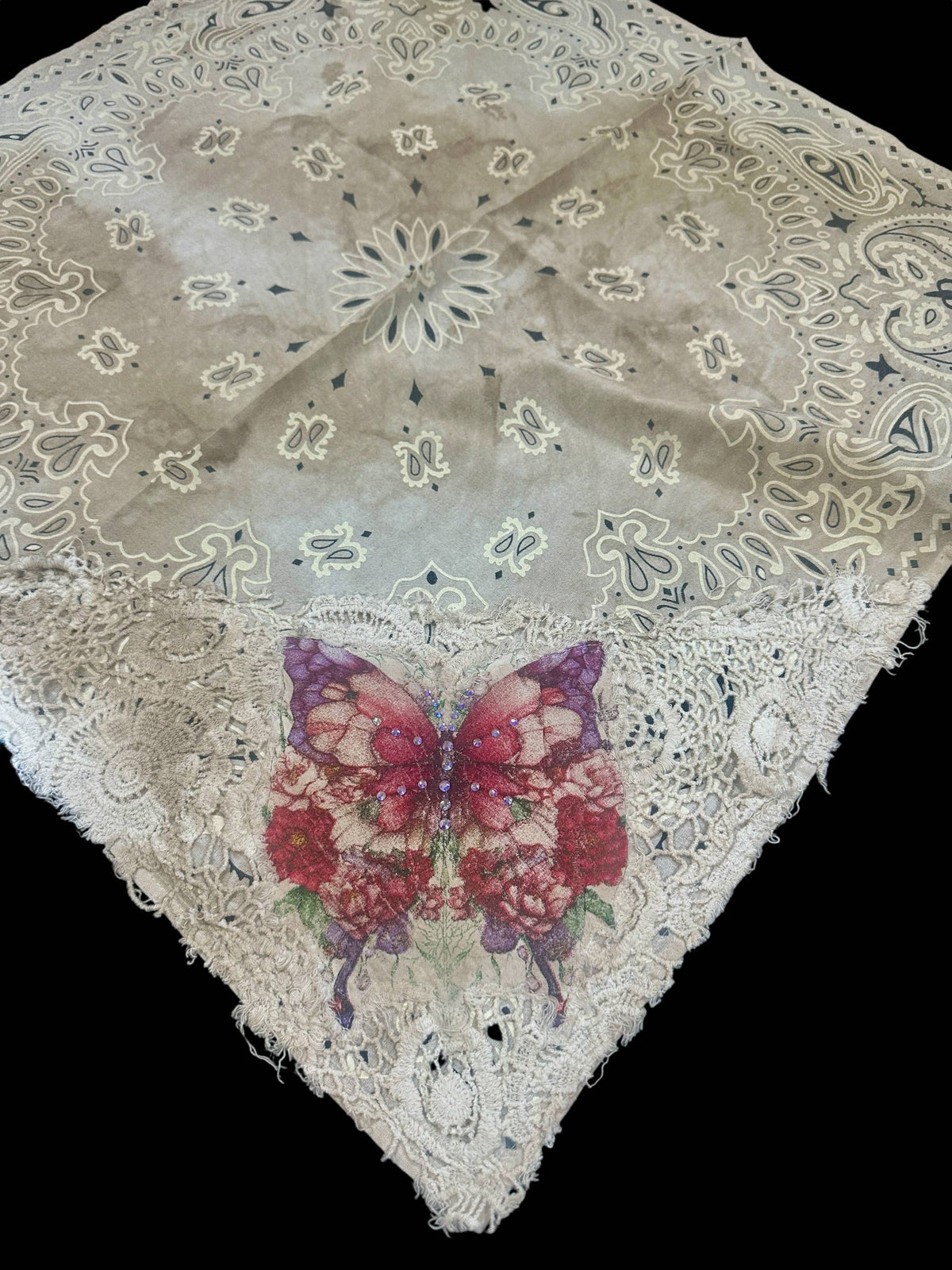 Vintage Hand Painted Butterfly Bandana