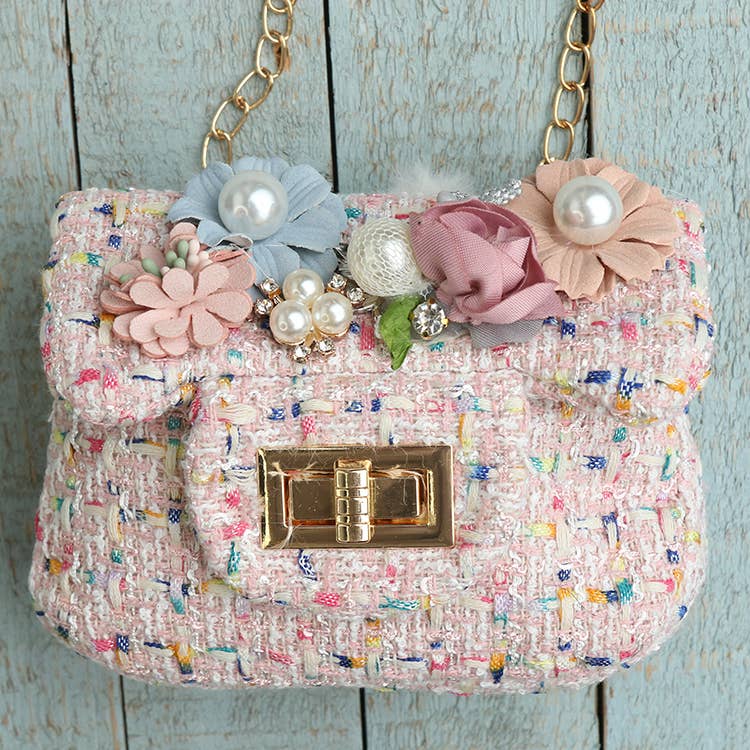 Tweed Flower Purse: Pink