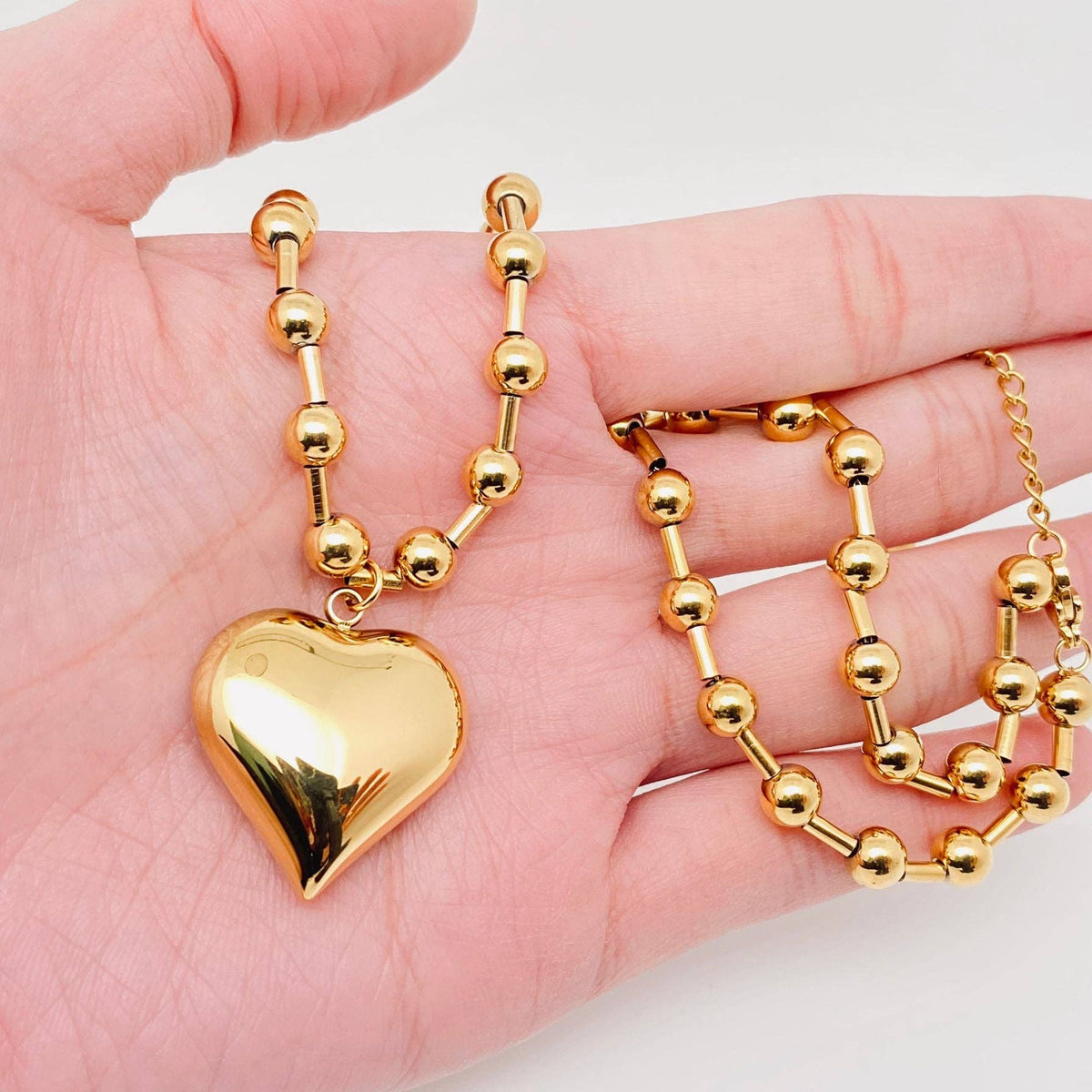 Large Heart Pendant 18K Gold Plated Stainless Steel Necklace