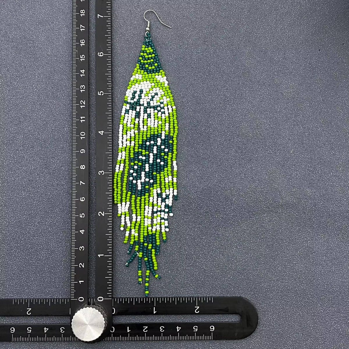 Green Tone Plant Seed Beads Long Fringe Earrings - SB