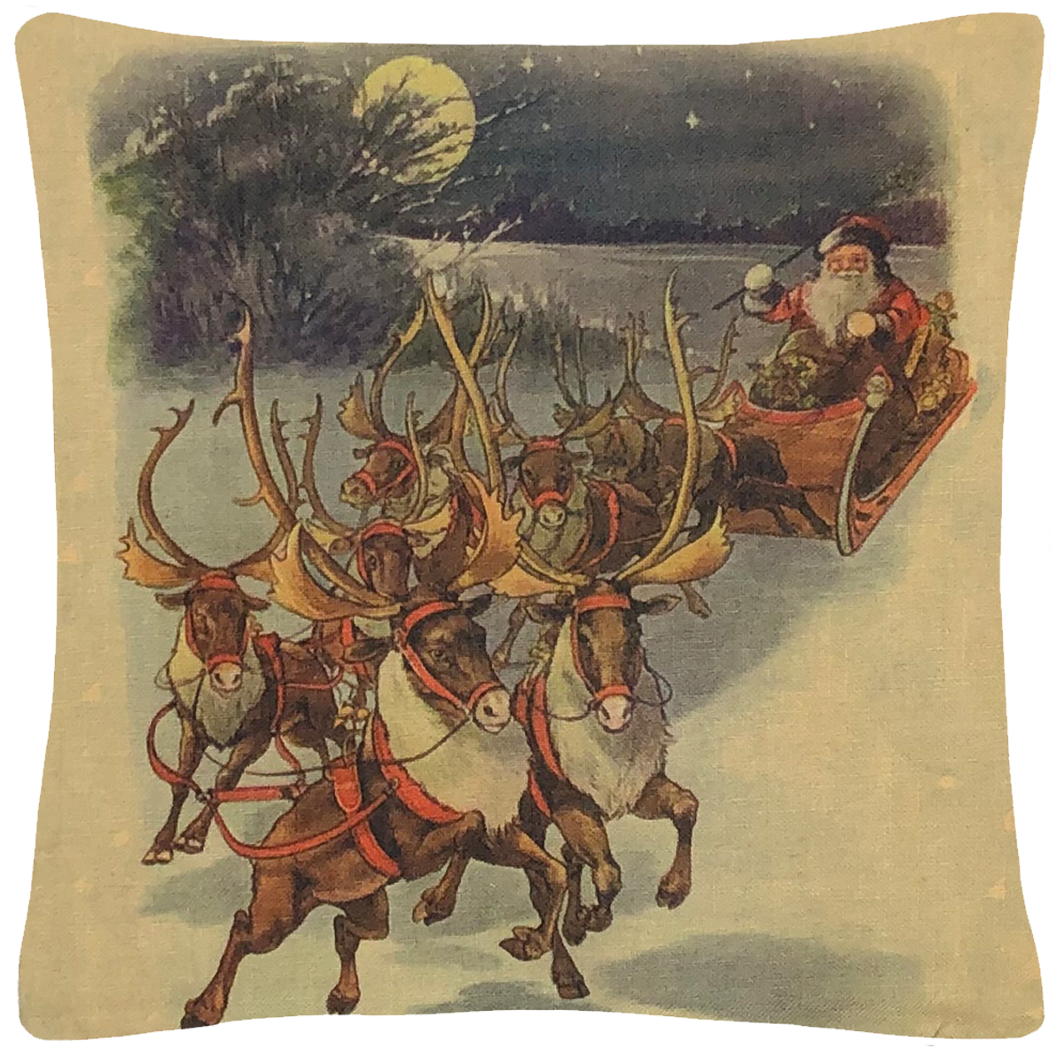 Santa &amp; Sleigh Throw Pillow Cover