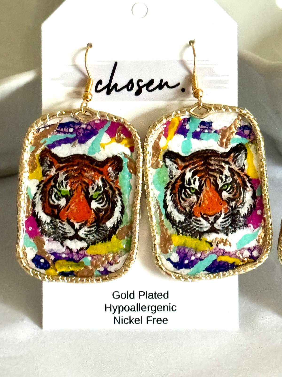 Tiger Town Hand Painted Leather Earrings