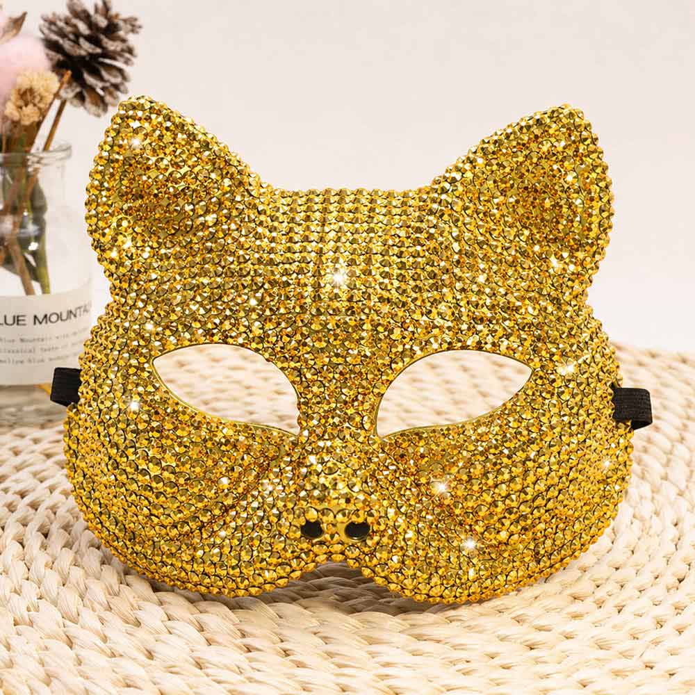 Bling Crystal Studded Cat Costume Party Mask