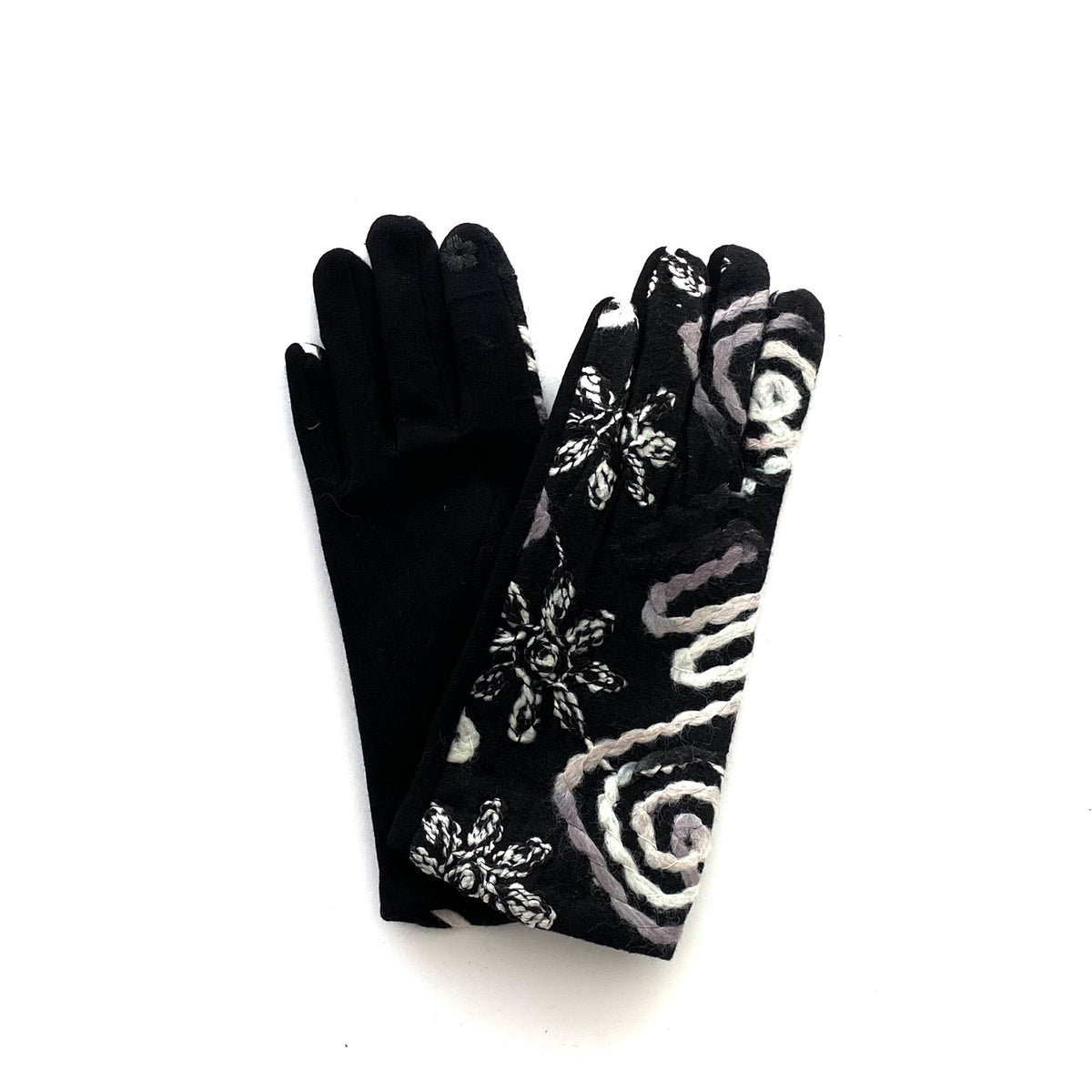 Floral Black and White Winter Gloves