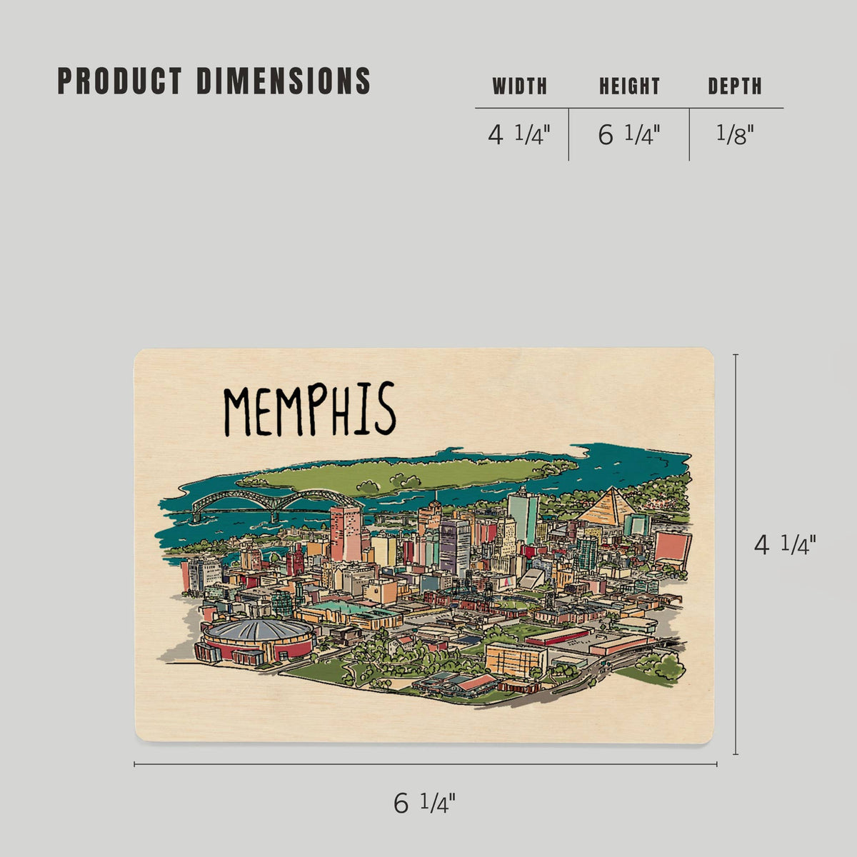 WOOD POSTCARD Memphis, Tennessee, Line Drawing