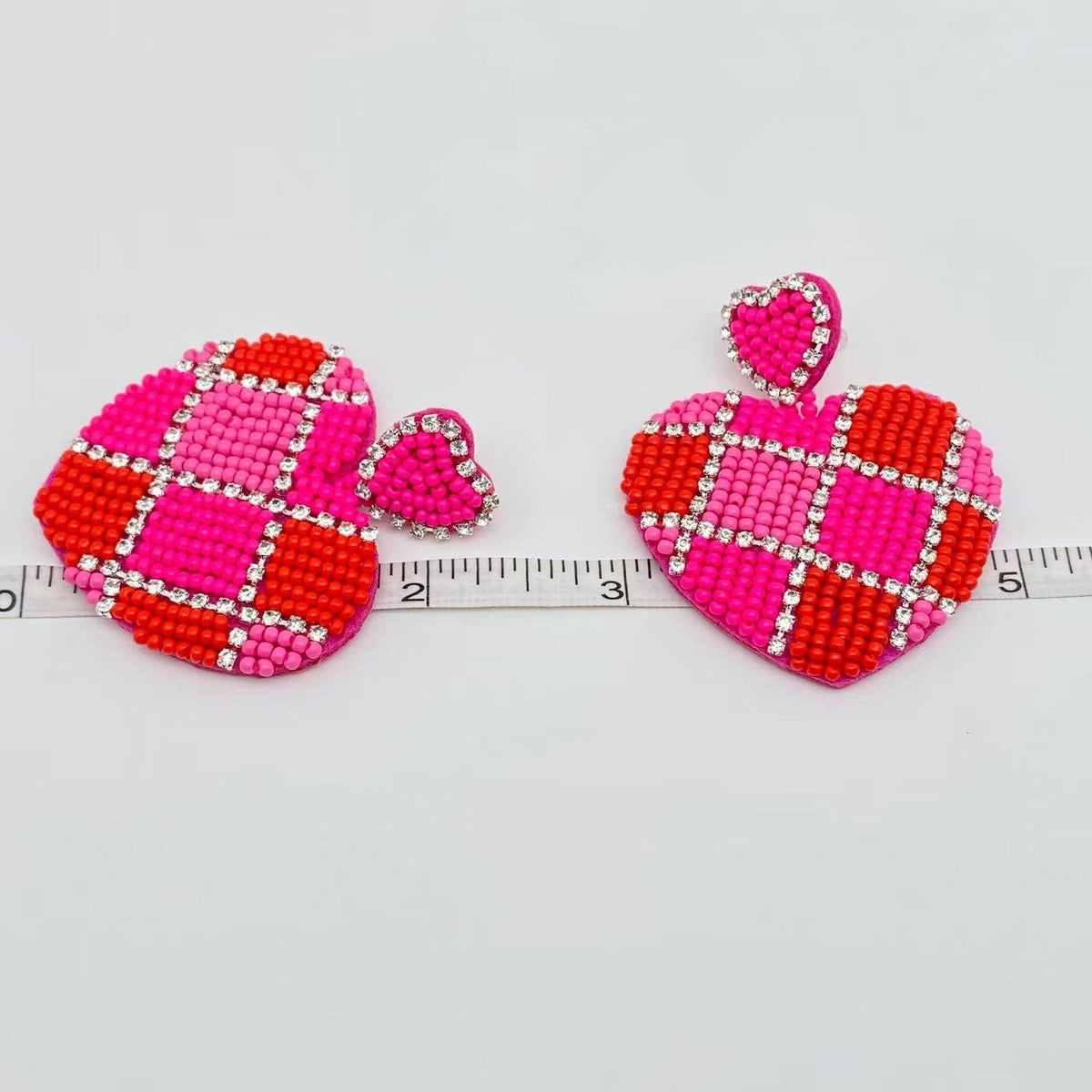 Rhinestone &amp; Beads Hand Woven Heart Charm Earrings
