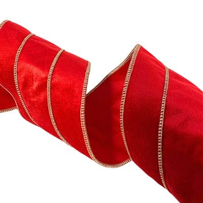RED VELVET TRIPLE LAYER GOLD EDGE RIBBON 4"X10YD