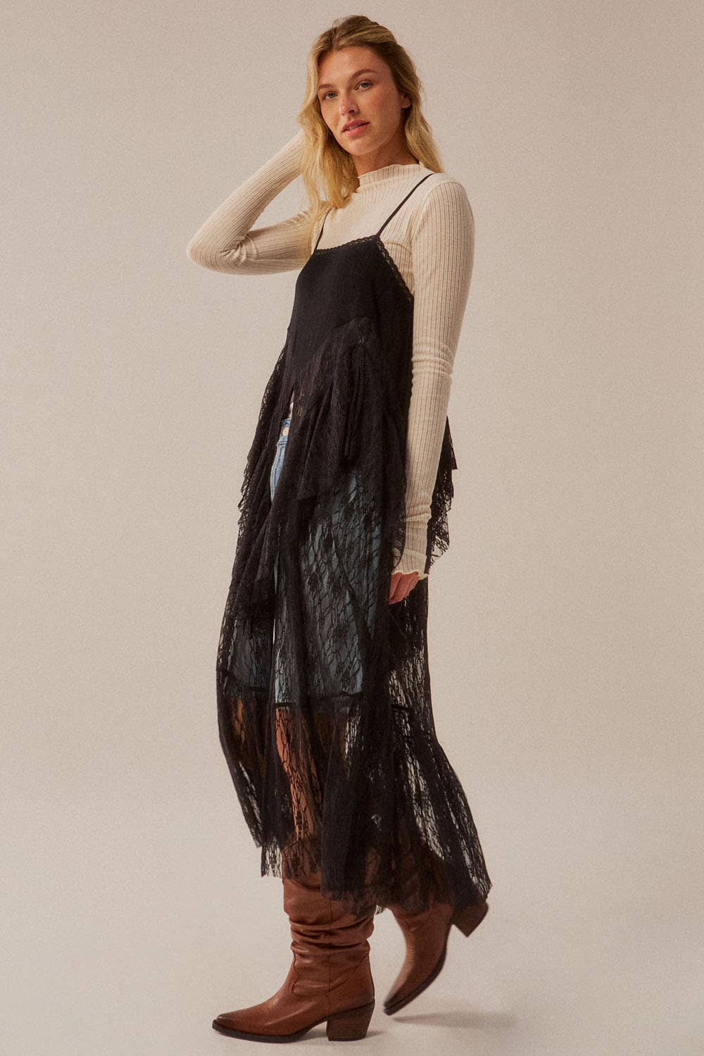 Ruffled Lace Flyaway Maxi Cami Top