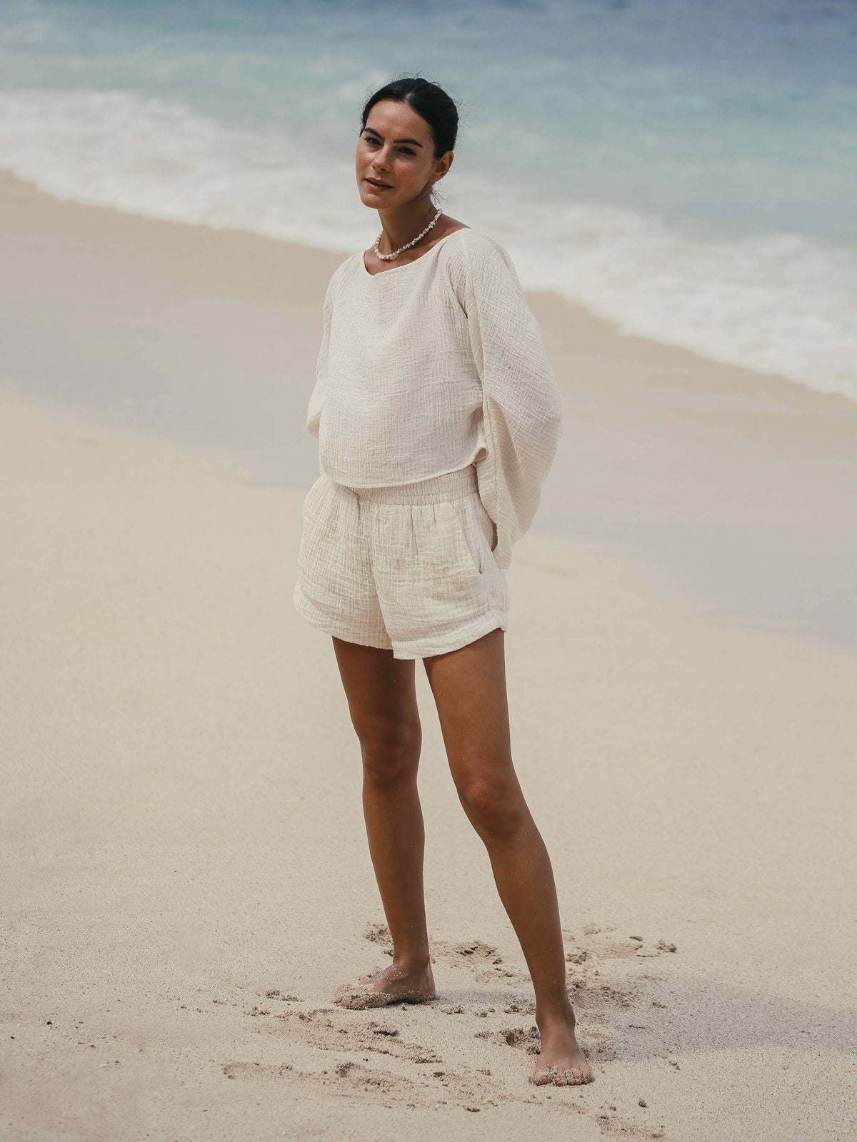 Echo Boy Short - Natural with Gold Stripes | 100% Turkish Co: Small/Medium / Natural with Gold Stripes