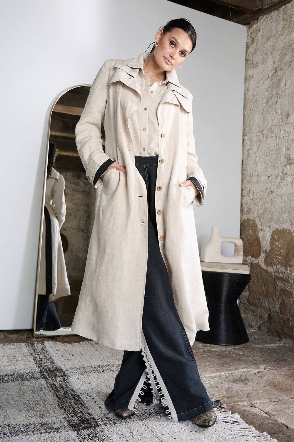 Linen Trench Coat - Natural: Natural