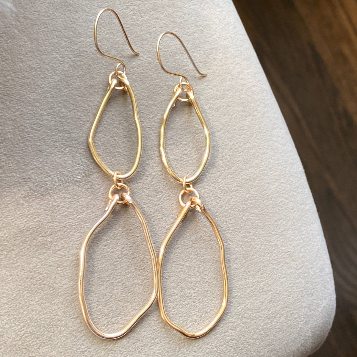Double Hoop Organic Oval Gold Earrings Handmade: Yellow Gold