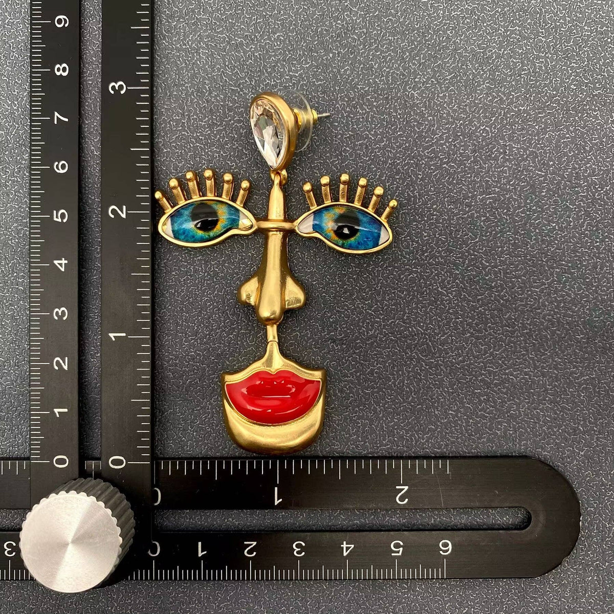 Nose Eyes Red Lips 18K Golden Abstract Face Dangle Earrings