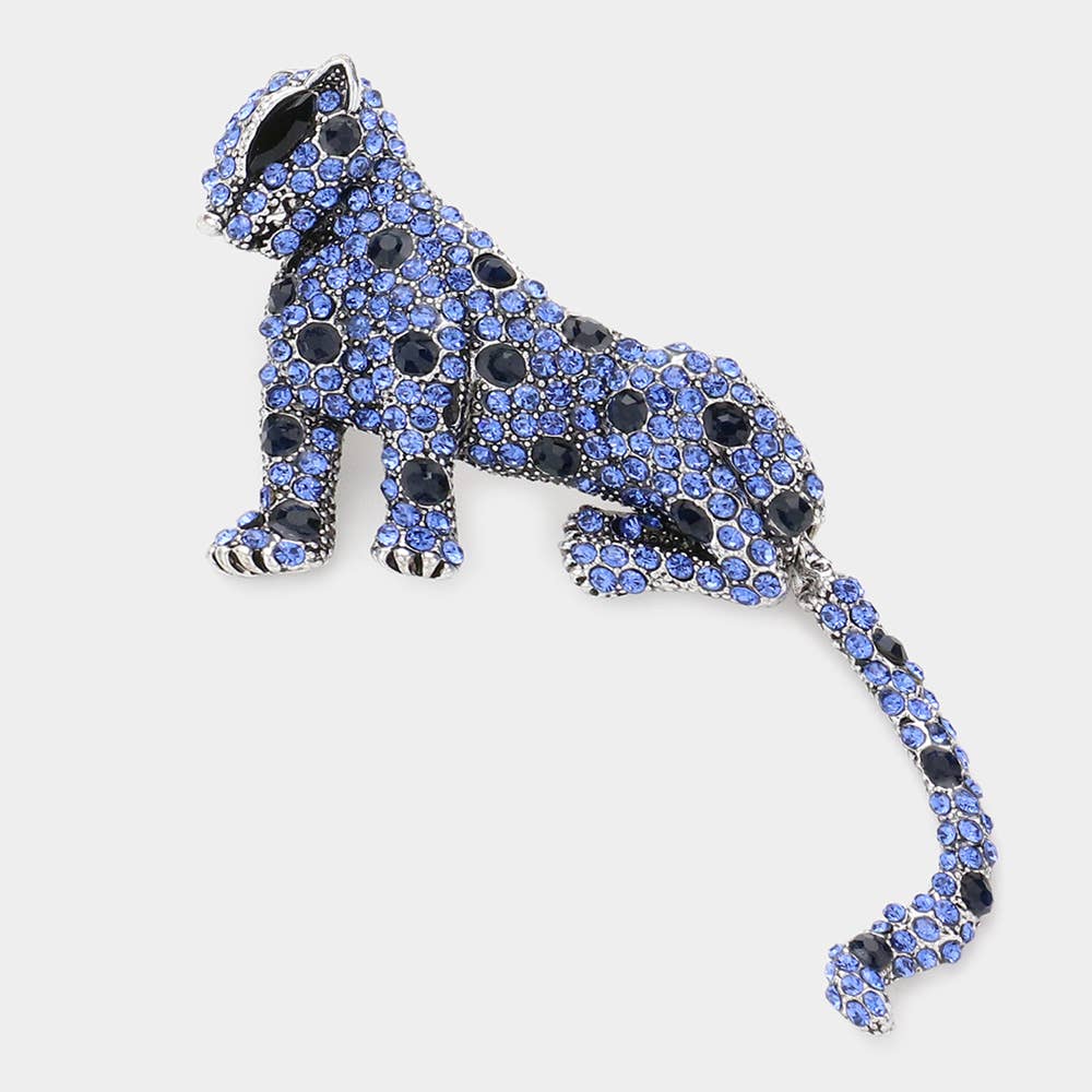 Stone Embellished Leopard Pin Brooch